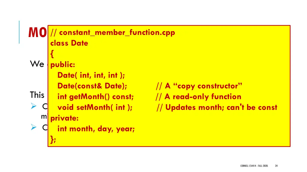 more examples using const class date public date