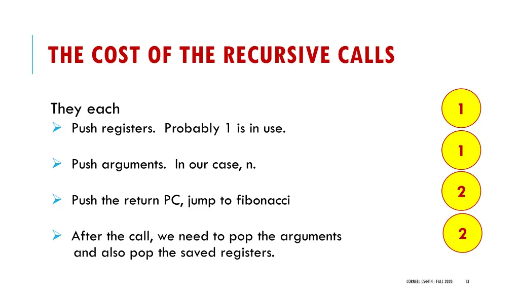 the cost of the recursive calls