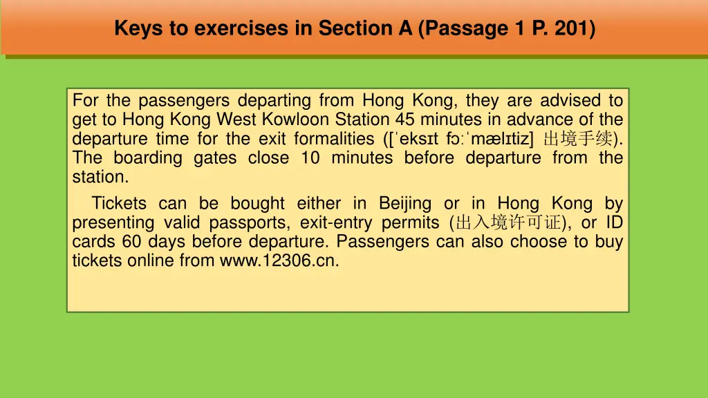 keys to exercises in section a passage 1 p 201 3