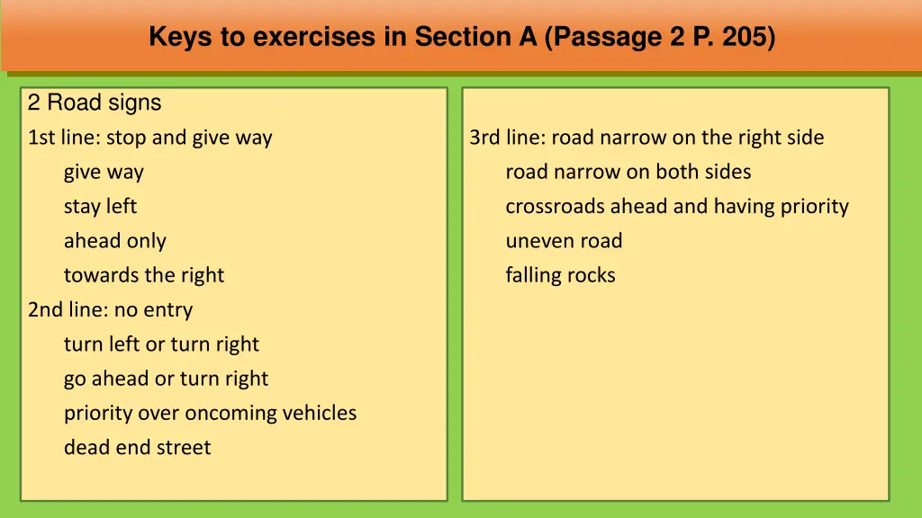 keys to exercises in section a passage 2 p 205