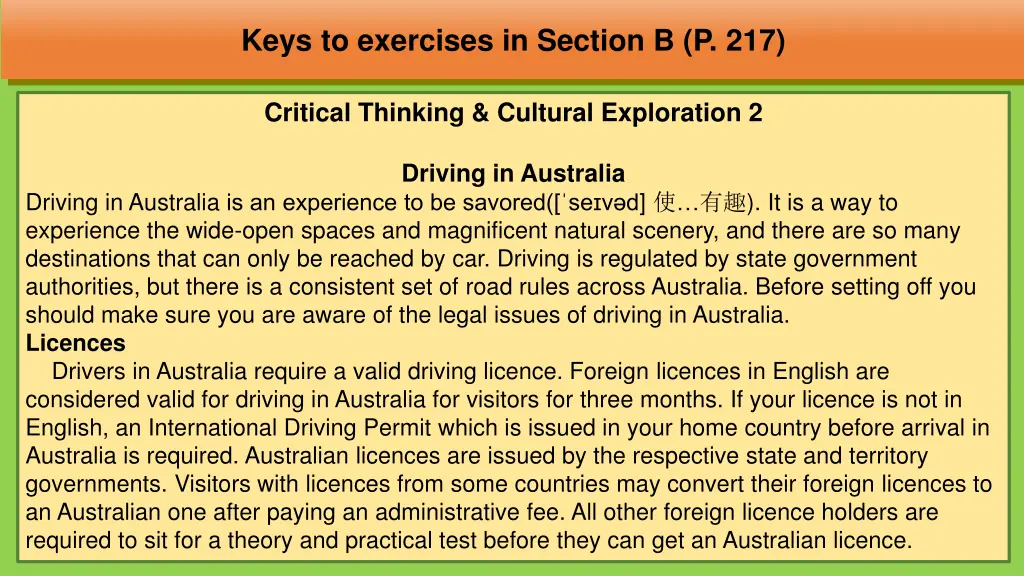 keys to exercises in section b p 217