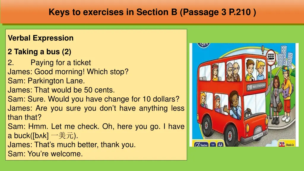 keys to exercises in section b passage 3 p 210 1