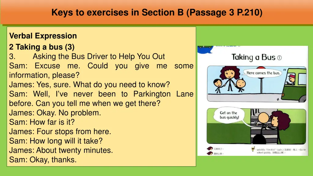 keys to exercises in section b passage 3 p 210 2