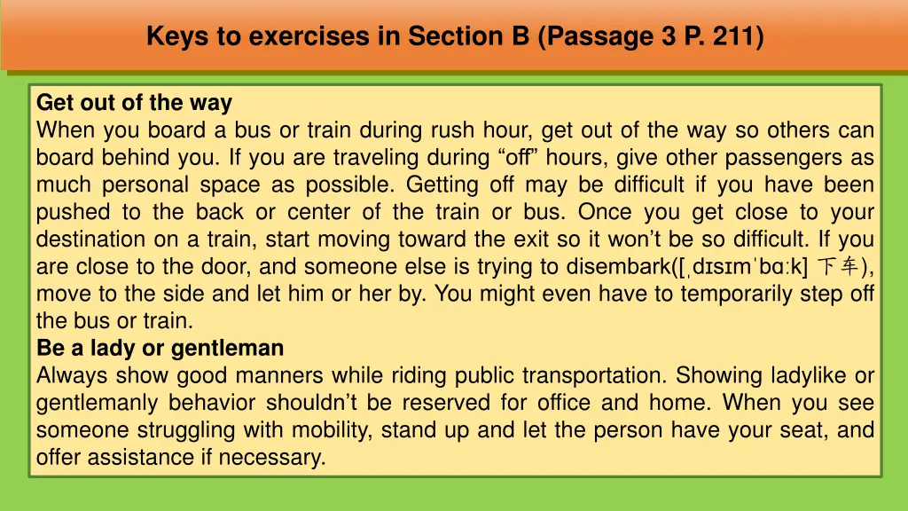 keys to exercises in section b passage 3 p 211 1