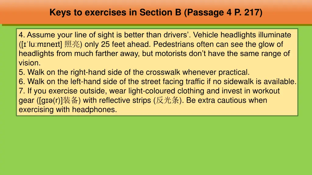 keys to exercises in section b passage 4 p 217 2