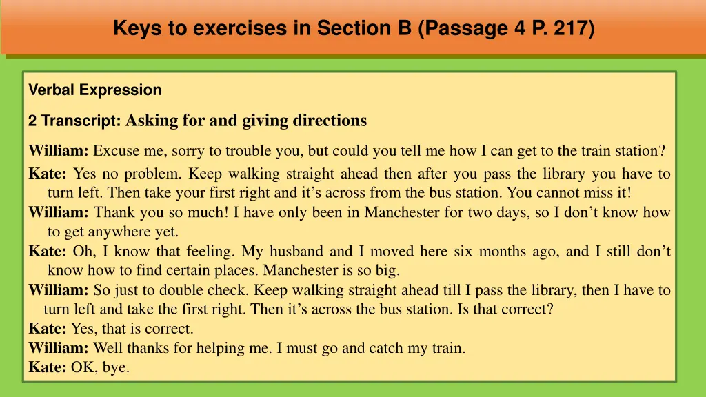 keys to exercises in section b passage 4 p 217