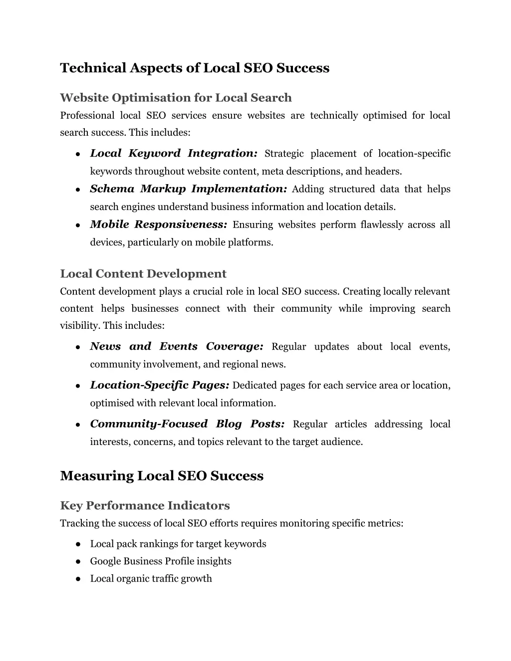 technical aspects of local seo success