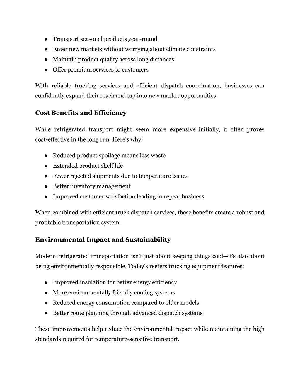 transport seasonal products year round