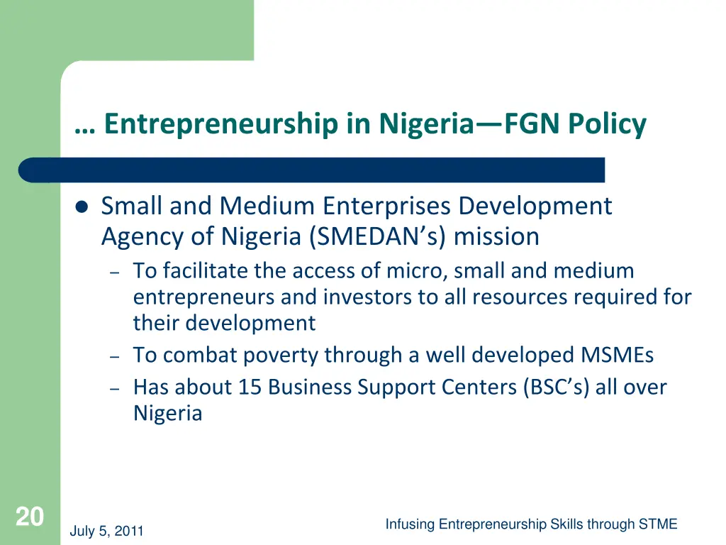 entrepreneurship in nigeria fgn policy 2