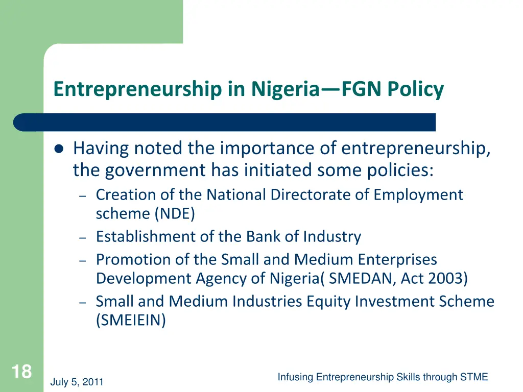 entrepreneurship in nigeria fgn policy