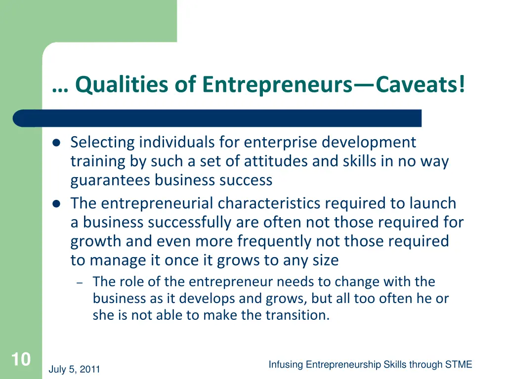 qualities of entrepreneurs caveats