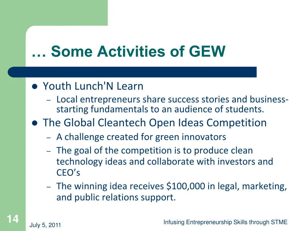 some activities of gew 1