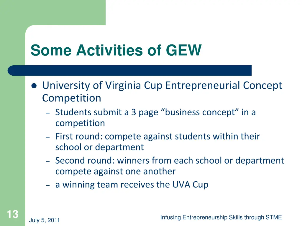 some activities of gew