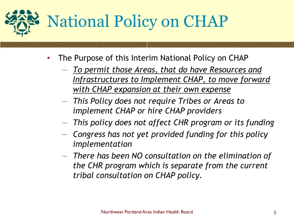 national policy on chap