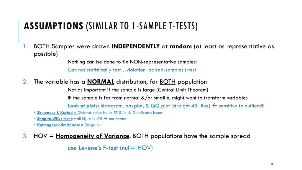 assumptions similar to 1 sample t tests