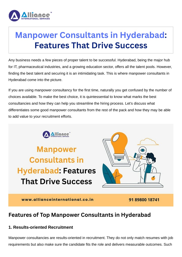 manpower consultants in hyderabad features that