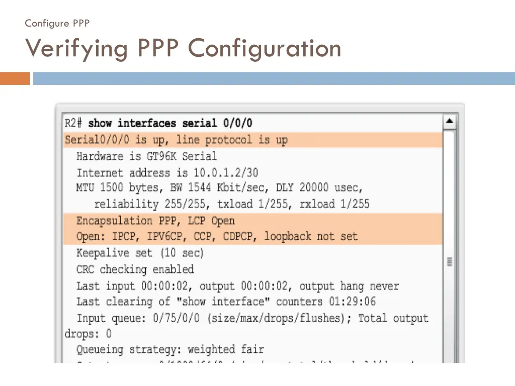 configure ppp verifying ppp configuration