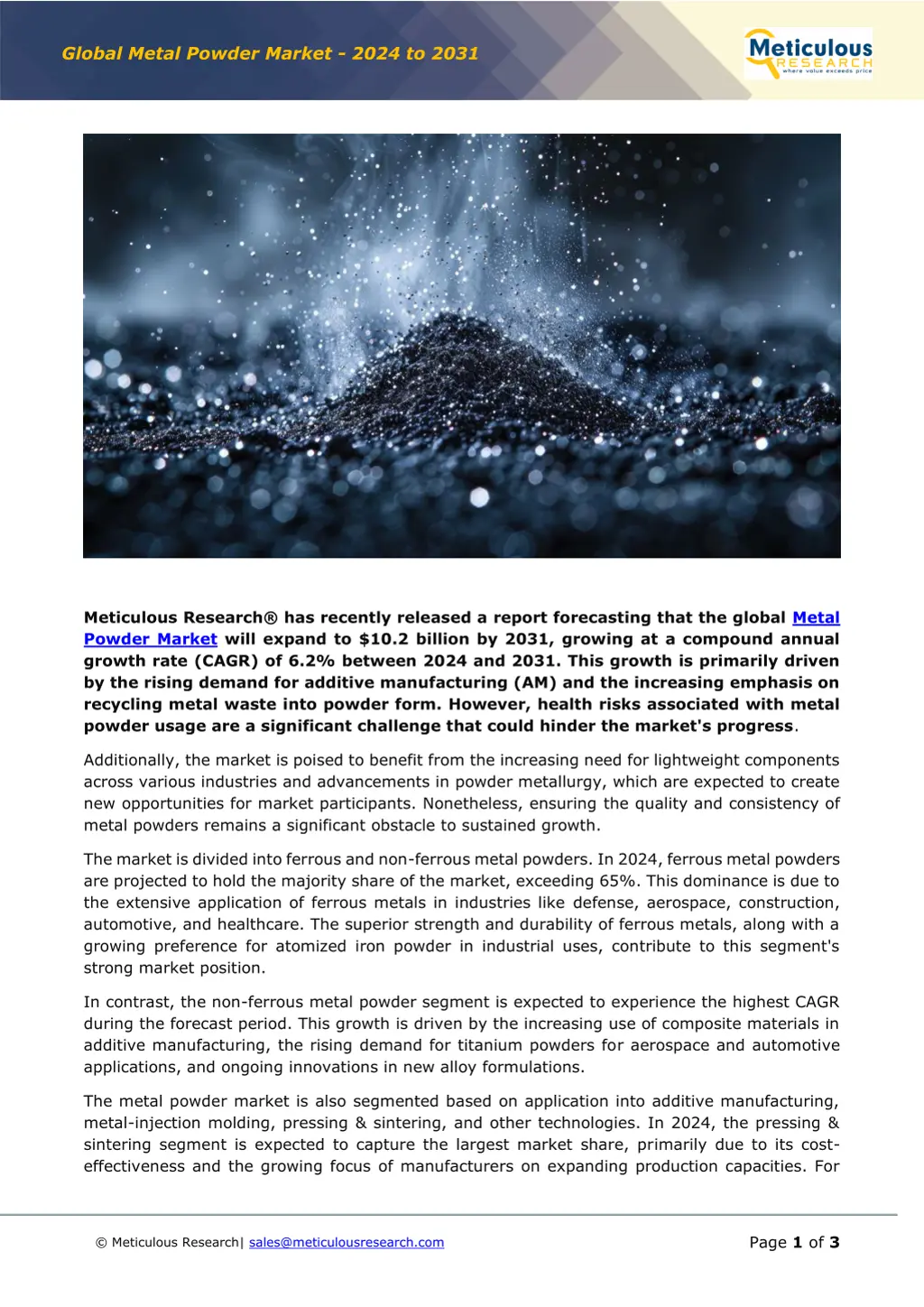 global metal powder market 2024 to 2031