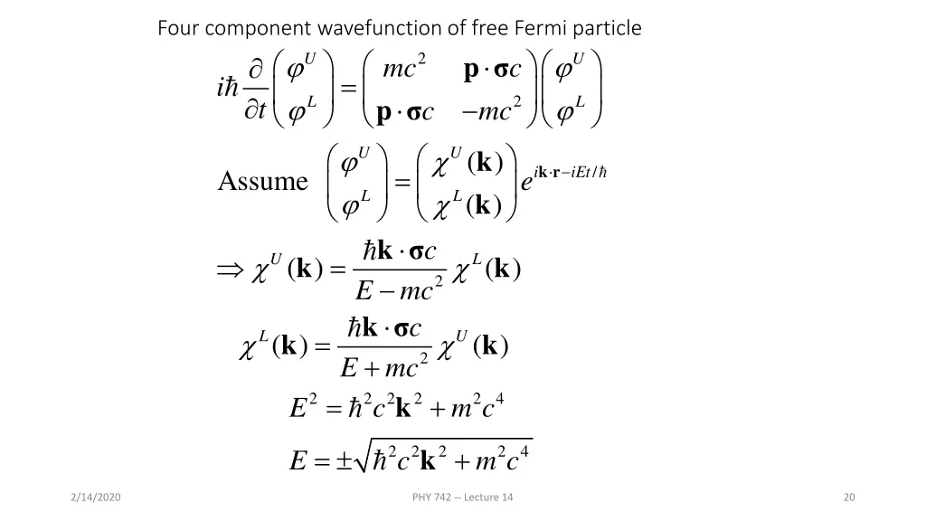 four component wavefunction of free fermi