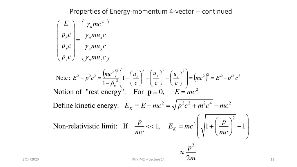 properties of energy momentum 4 vector continued