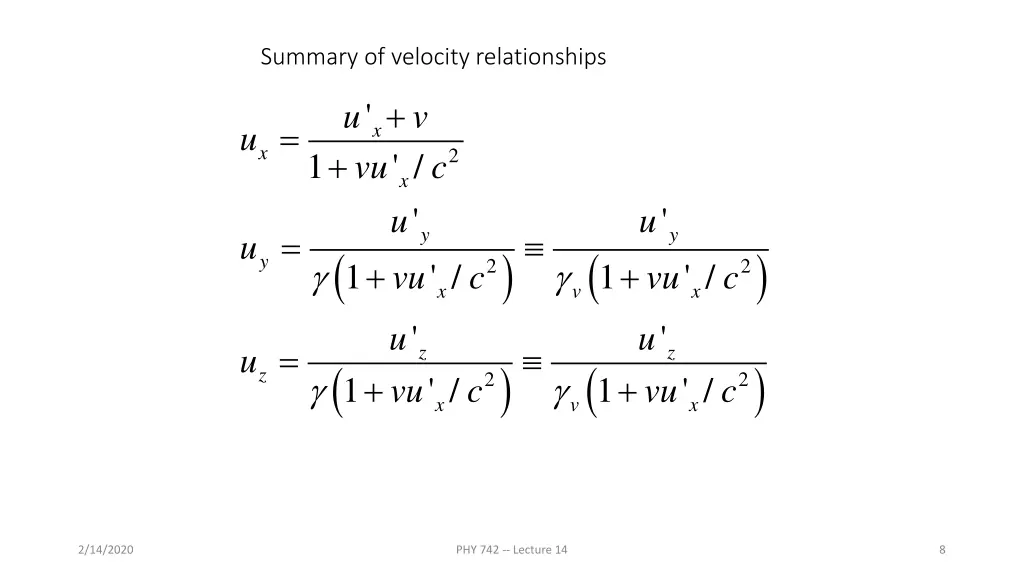 summary of velocity relationships