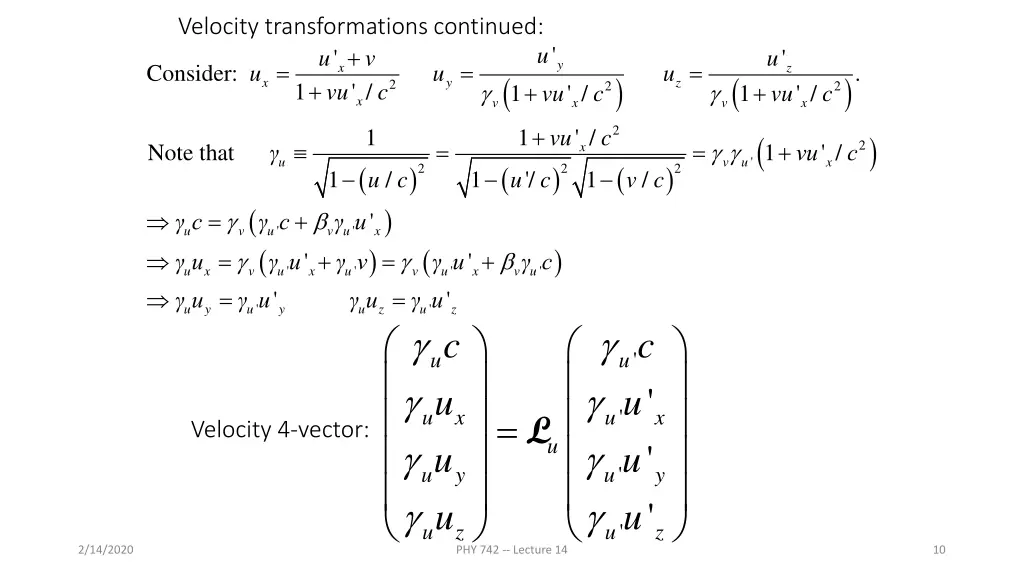 velocity transformations continued consider 1 vu