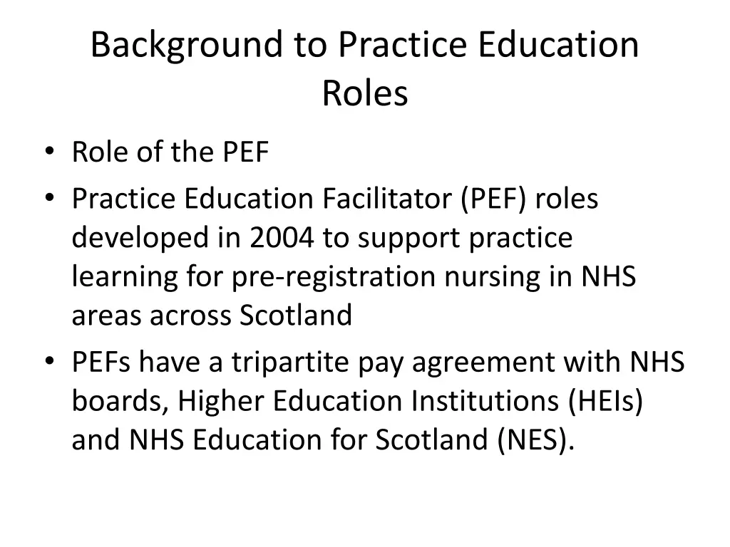 background to practice education roles