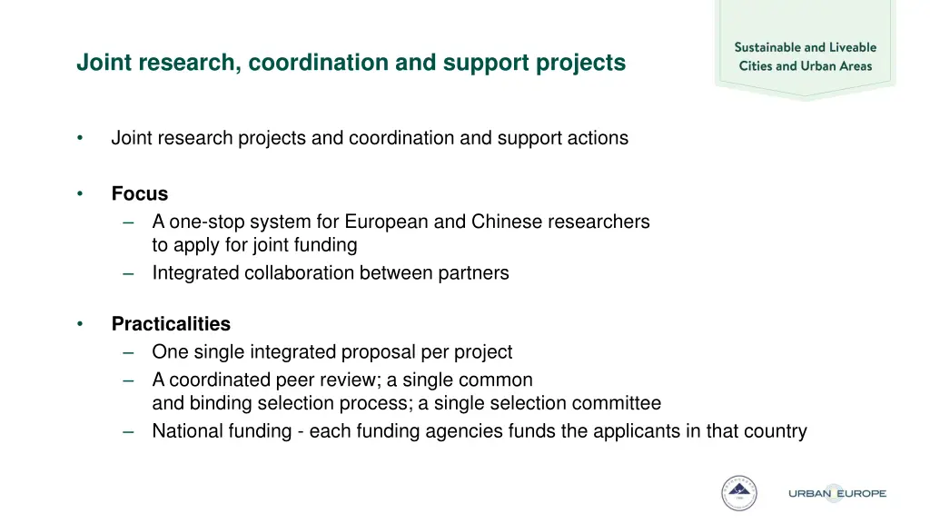 joint research coordination and support projects