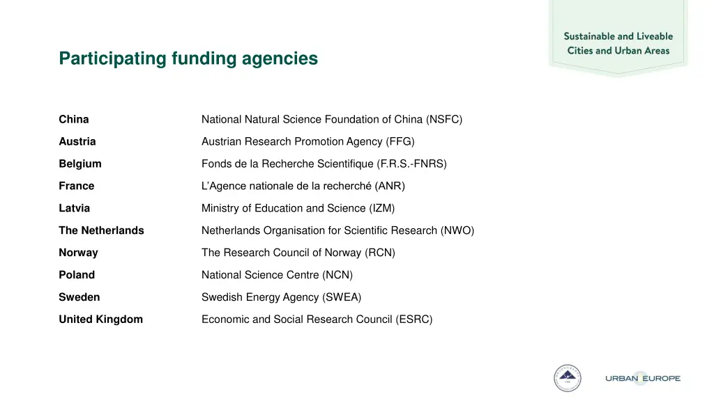 participating funding agencies