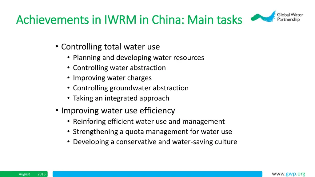 achievements in iwrm in china main tasks