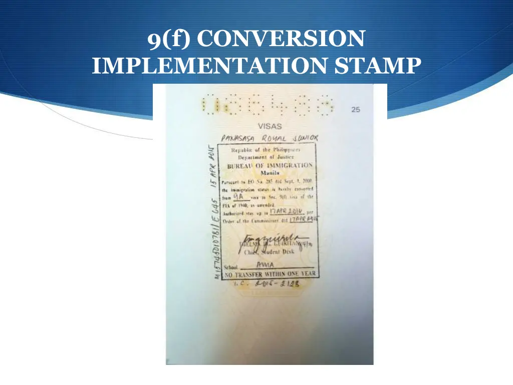 9 f conversion implementation stamp