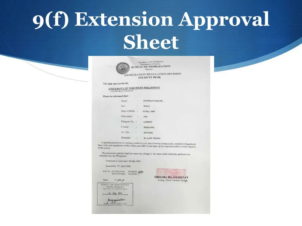 9 f extension approval sheet