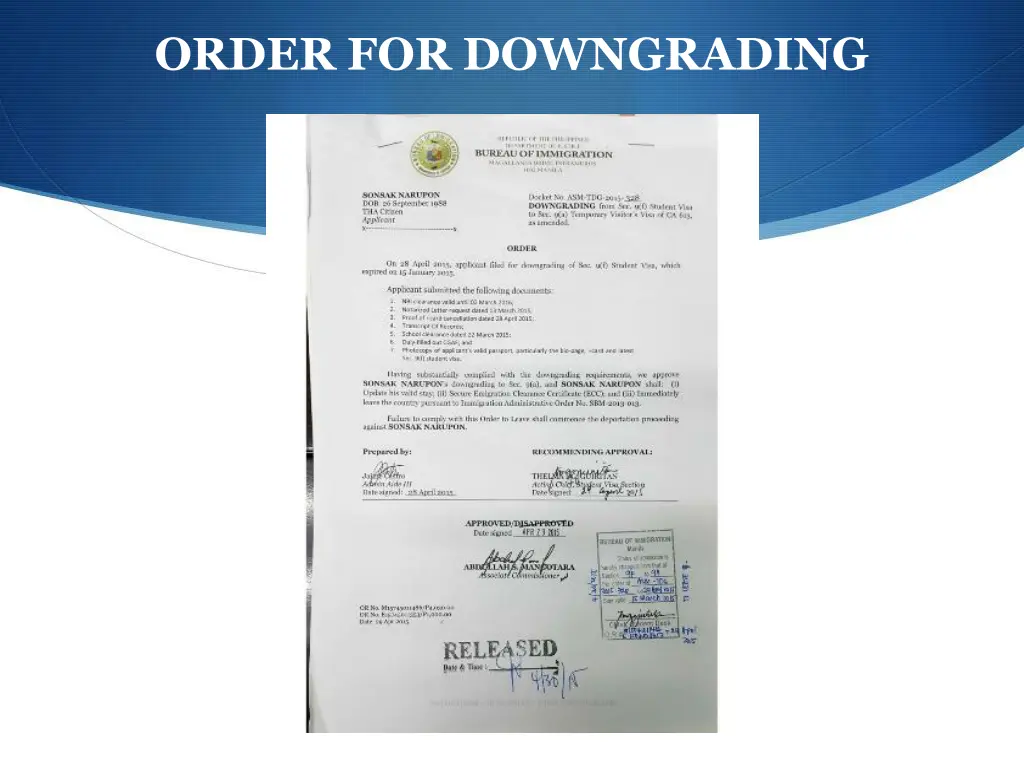 order for downgrading