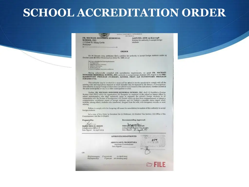 school accreditation order