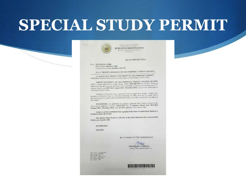 special study permit 2