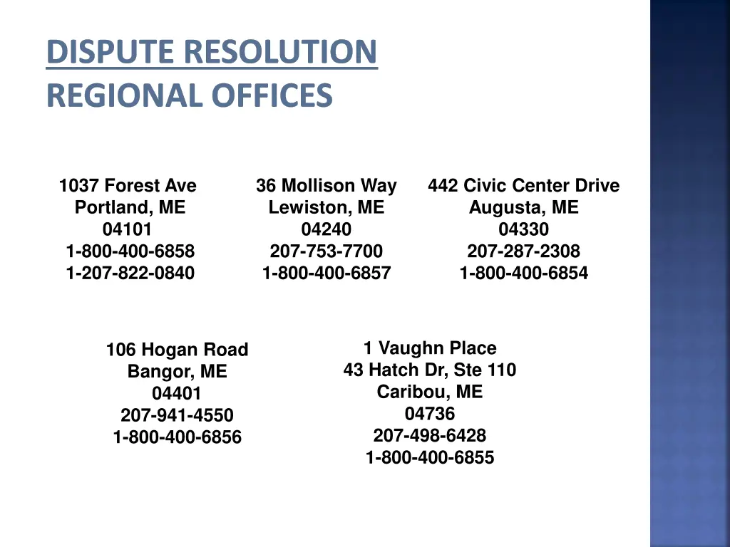 dispute resolution regional offices