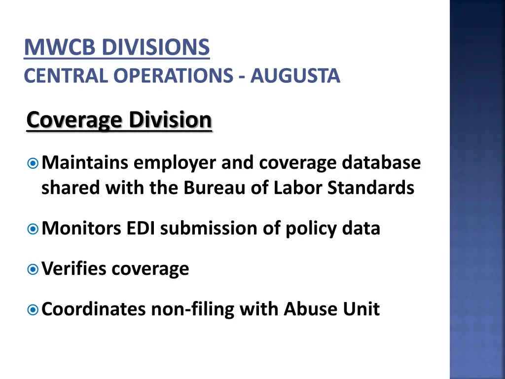 mwcb divisions central operations augusta