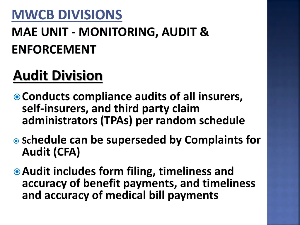 mwcb divisions mae unit monitoring audit 1