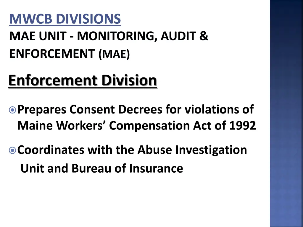 mwcb divisions mae unit monitoring audit 2