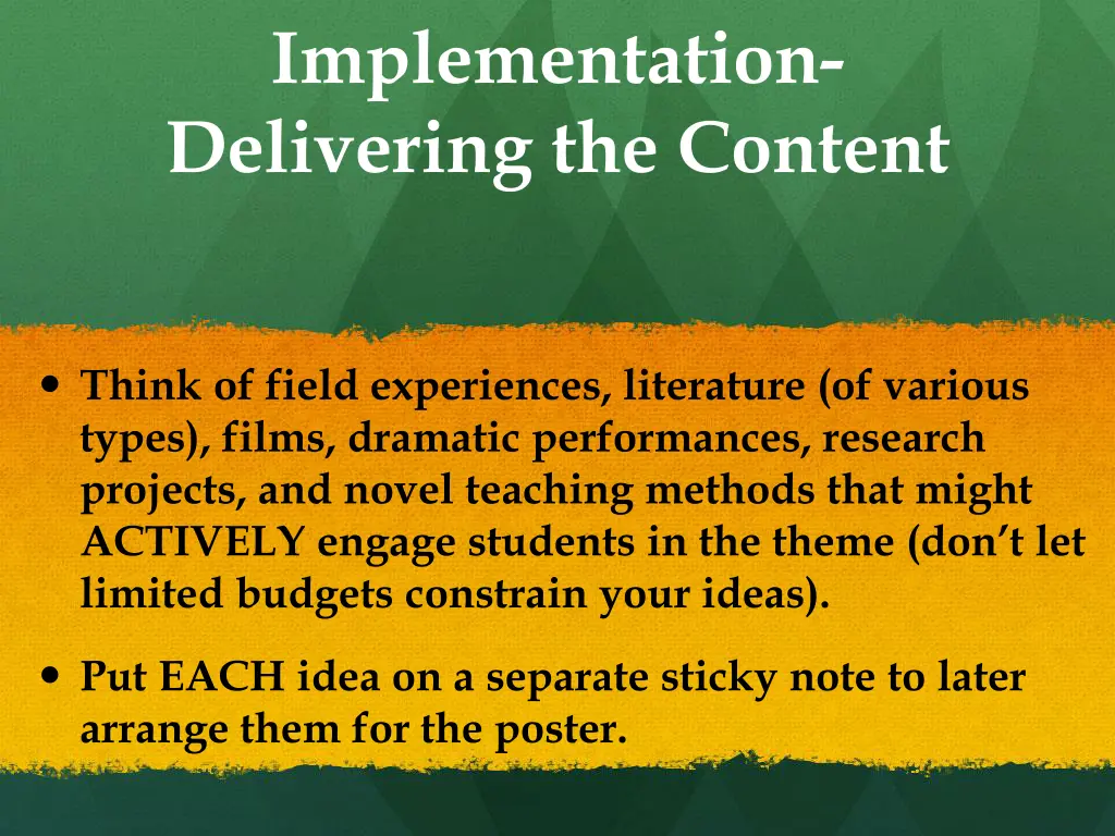 implementation delivering the content