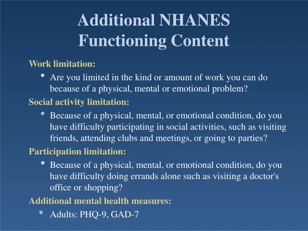 additional nhanes functioning content