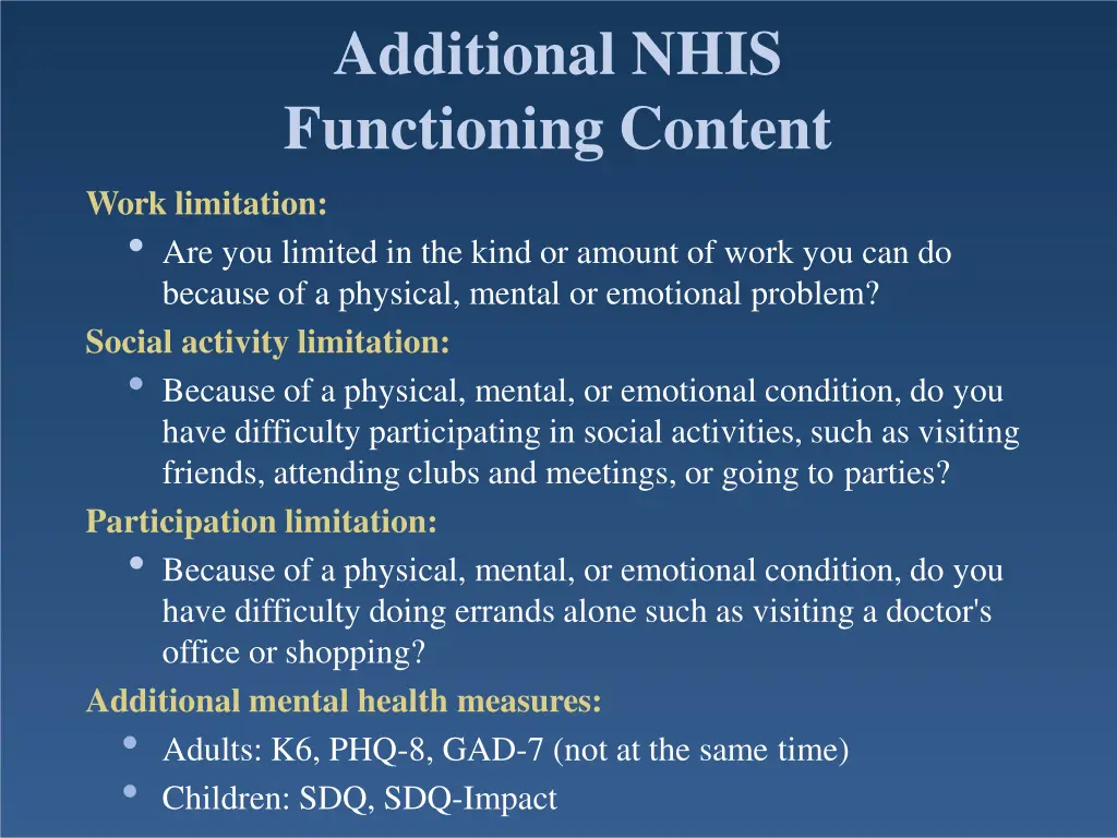 additional nhis functioning content