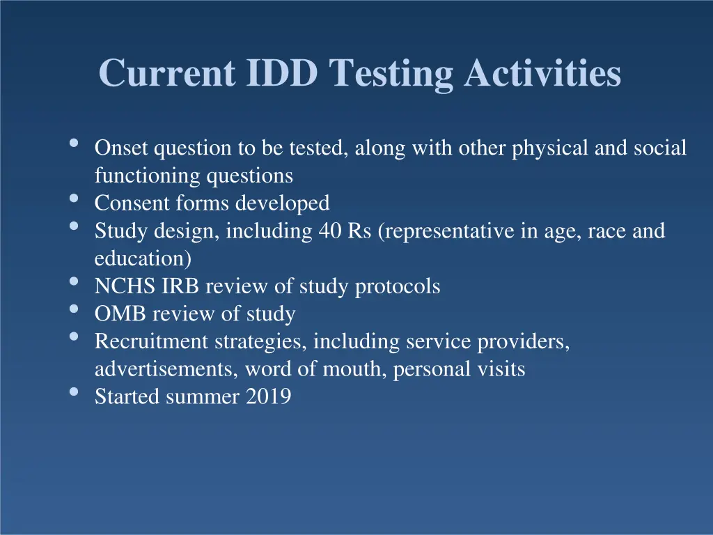 current idd testing activities