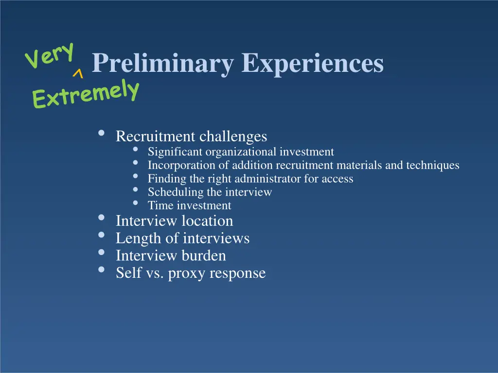 preliminary experiences