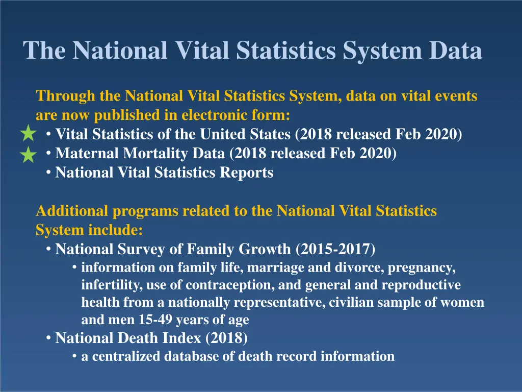 the national vital statistics system data