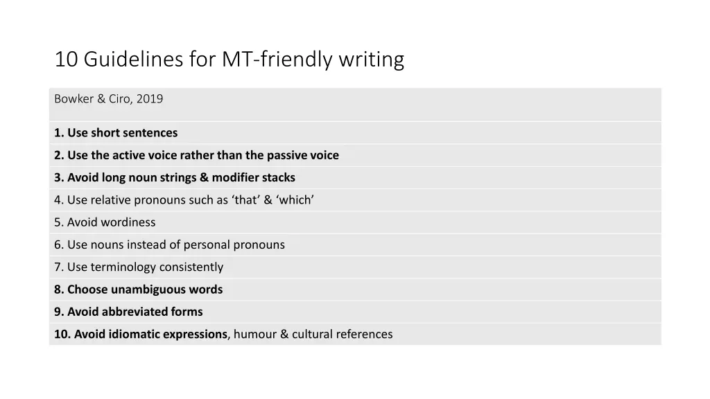 10 guidelines for mt friendly writing