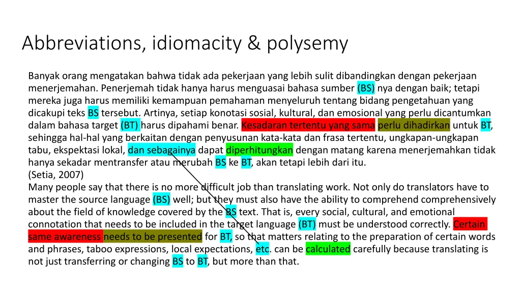 abbreviations idiomacity polysemy