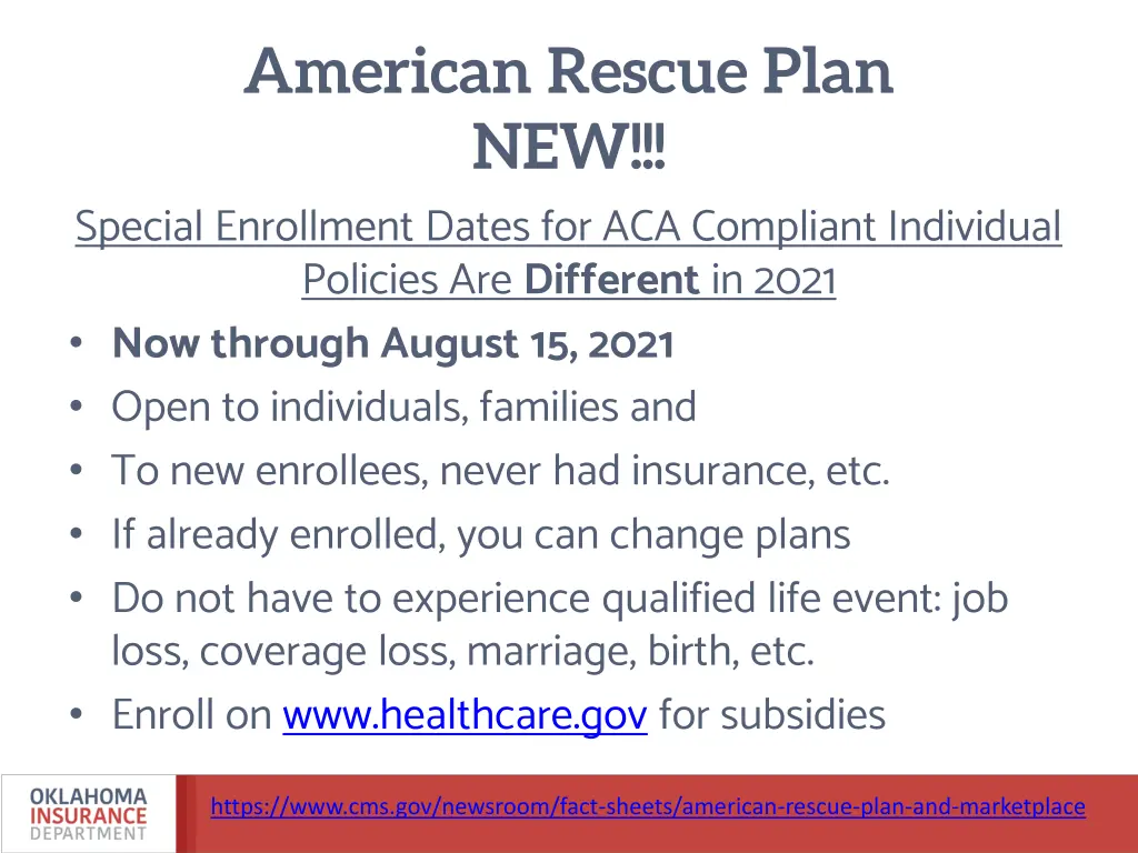 american rescue plan new special enrollment dates