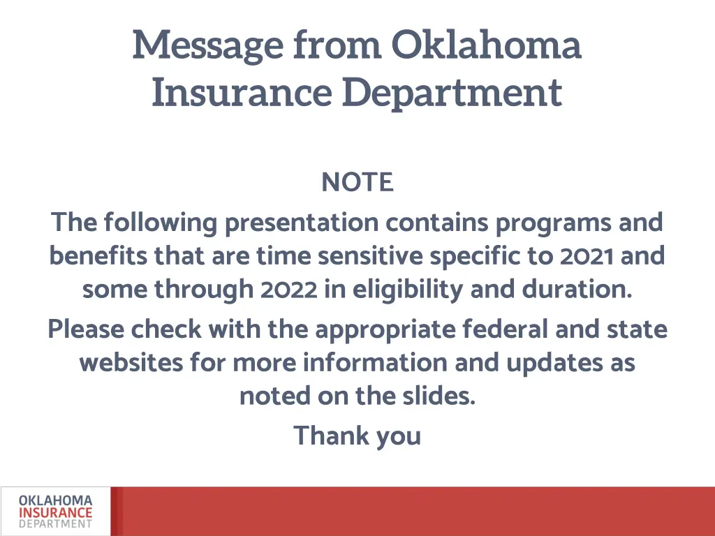 message from oklahoma insurance department