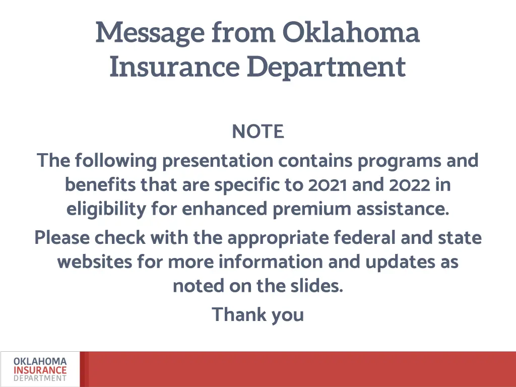 message from oklahoma insurance department